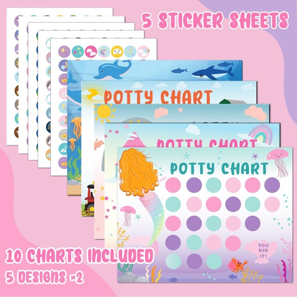 Potty Training Sticker Chart 5 Fun Styles 17 PCS Potty Chart for Girls - Picture 2 of 10
